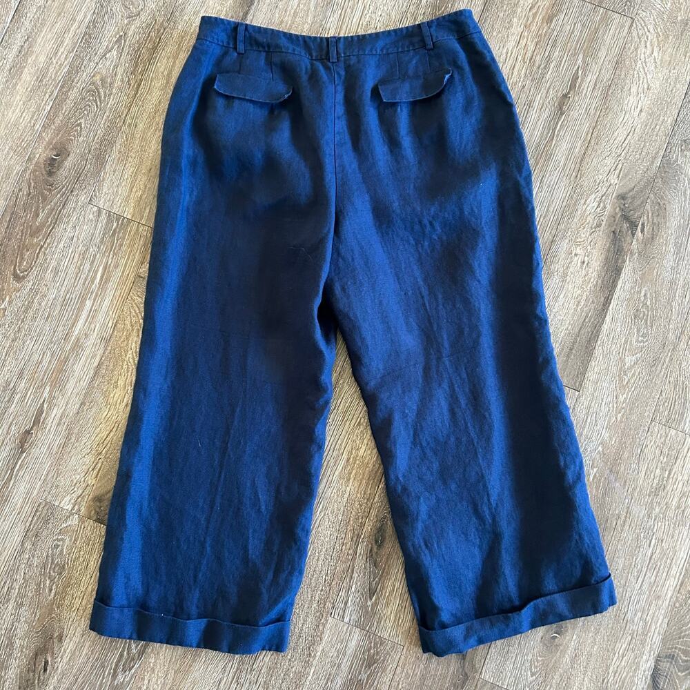 Talbots women’s linen navy blue cropped pants size 12 petite Boho, timeless - Picture 2 of 9